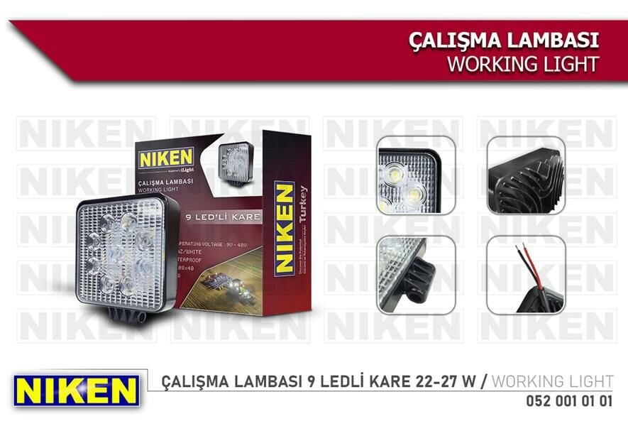 CALISMA LAMBASI 9 LEDLİ KARE 22-27 W-NIKEN 0520010101