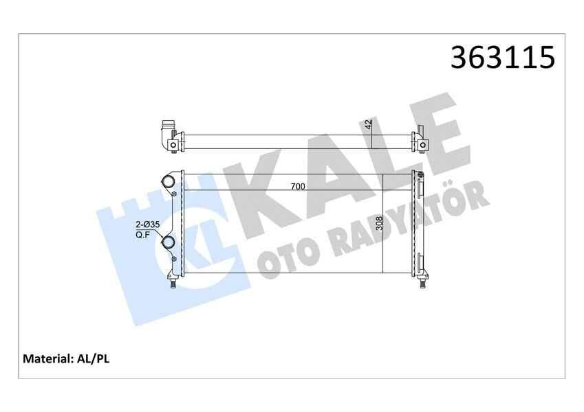 RADYATÖR DOBLO 1.9 JTD-1.3 700x308x42 MEKANİK DYATÖRÜ-KALE 363115-55174187-51779233-51861635