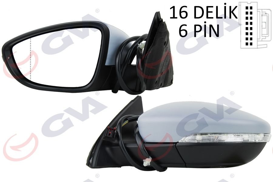 DIŞ DİKİZ AYNASI SOL JETTA 11 ELEKTRİKLİ ISITMALI SİNYALLİ ASTARLI ASFERİK 7 FİŞ VM-6381EHPAL-GVA 1075721-5C7857507B