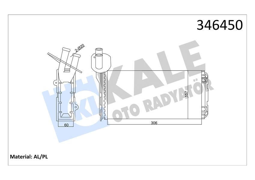 KALORİFER RADYATÖRÜ VW TRANSPORTER T4 1.9D-TD-2.0D-2.4D-2.5D-TD ARKA 306x157x42 AC /--KALE 346450-701819031A-701819031B