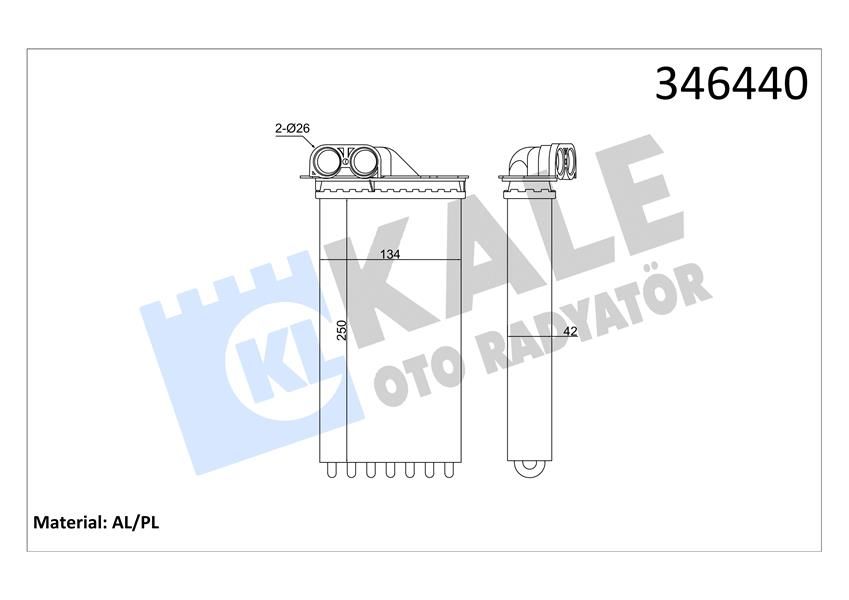 KALORİFER RADYATÖRÜ C2 03 C3 02/02 1007 10/05 1.4-1.6-1.6 16V-1.4HDI 250x140-KALE 346440-6448.K9