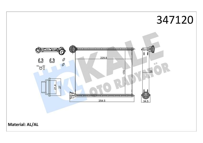 KALORİFER RADYATÖRÜ 308 1.4 16V-1.6 16V 07 C3 1.4VTI 09 KİLİMALI-KİLİMASIZ ARAÇLAR İÇİN-KALE 347120-6448.S4-6448.V6