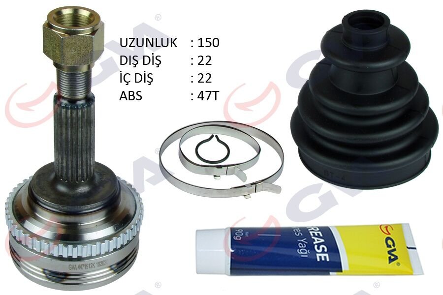 AKS KAFASI DIŞ ÖN KALOS 1.4 16V-AVEO 1.4 16V 03-08 ABS Lİ 47DİŞ MANUEL 22x22x52 150mm-GVA 4471912K-96348790-96391550-96391551