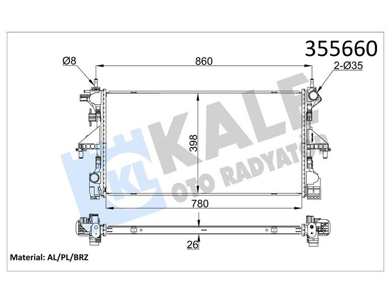 SU RADYATÖRÜ PEUGEOT BOxER-CITROEN JUMPER 2.2 3.0HDI 06 FIAT DUCATO 2.3D MTJ 11 MT MEKANİK 781x416x24 1616950280-1382424080-1617023380-1618094280-KALE-1617117280-1382421080-1616950280
