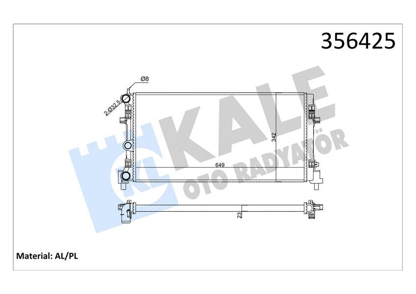 SU RADYATÖRÜ AUDI A1 10 SEAT IBIZA IV-TOLEDO IV 08 SKODA FABIA II-RAPID-ROOMSTER 06 VW POLO 09 1.2 1.6 1.9TDI 1.2 1.4TSI 1.2TFSI MT MEKANİK 649x342x23 6R0121253N-6RF121253-KALE 356425-6R0121253-6R0121253A-6R0121253L
