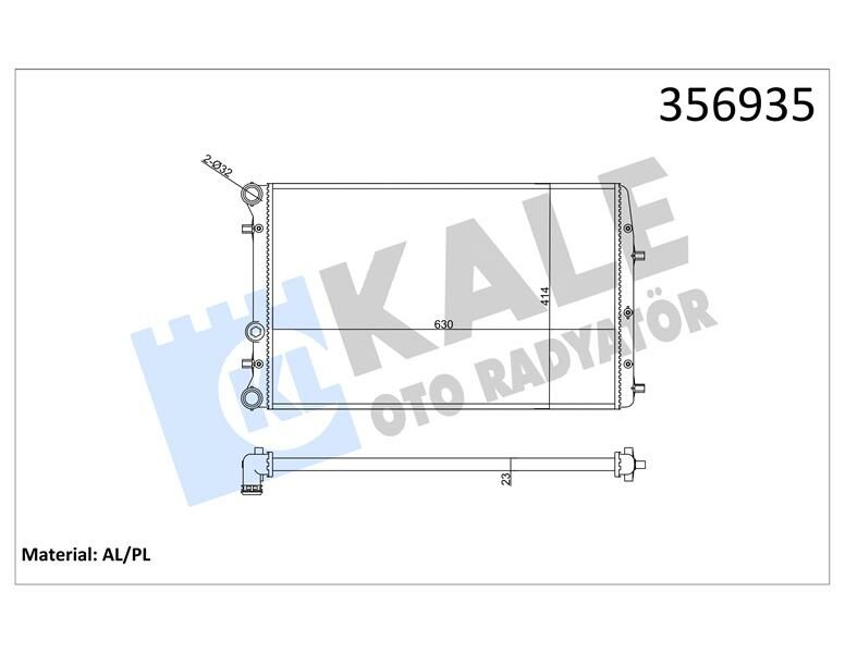 SU RADYATÖRÜ VW POLO 02 SEAT CORDOBA-IBIZA III 02 SKODA FABIA 99 1.2 1.4 1.6 16V 1.9TDI MT AC NAC MEKANİK 630x414x23 6Q0121253Q-6QE121253A-KALE 356935-6Q0121253M-6Q0121253L-6Q0121253R