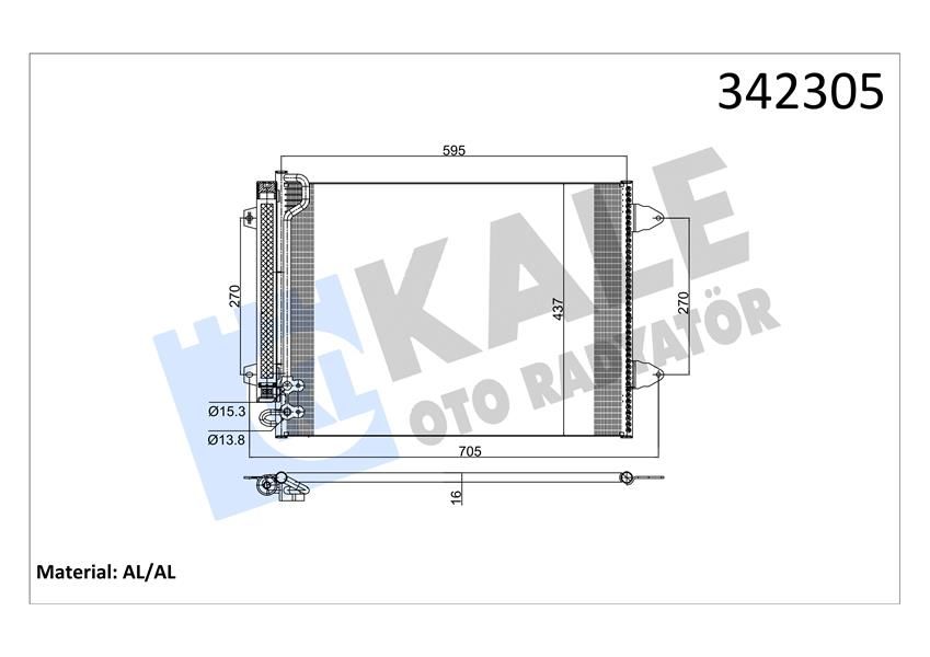 KLİMA KONDENSERİ PASSAT 05 577x439x16 AL/BRZ-KALE 342305-3C0820411C-3C0820411E-3C0820411G