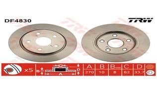 ARKA FREN AYNASI AURIS-COROLLA- 1.4VVTi-1.6VVTi-1.4 D4D-2.0 D4D-2.2D 03/07 270x10x5DL-TRW DF4830-4243102170-4243112280