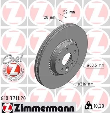 ON FREN DISK AYNASI HAVALI S60 II - 10 15 S80 II 08 14 V60 I 10 15 V70 III 10 15 XC70 II 07 14 V60 06 14 FORD S-MAX 10 15 GALAXY 10 15 2.0 ECOBOOST - 2.2 TDCI / FREELANDER 2 3.2-ZIMMERMANN 610.3711.20-6G9N2C375DC-1380046-LR027107