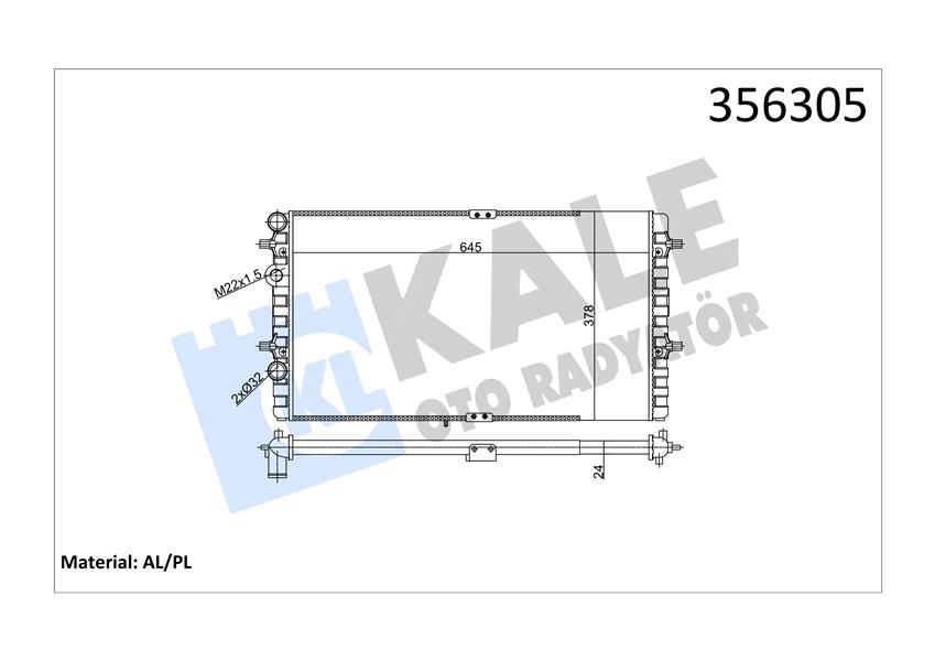 RADYATÖR SEAT CORDOBA-IBIZA II-INCA-VOLKSWAGEN CADDY II RADYATÖR AL/MKNK 645X378X24-KALE 356305-6K0121253AG-6K0121253BC-6KO121253AG