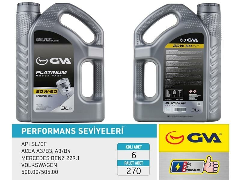 MOTOR YAĞI 20W50 3 LT PLATINUM MİNERAL API SL/CF-GVA 9920523-20W50