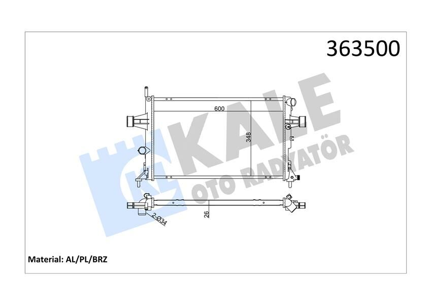 SU RADYATÖRÜ OPEL ASTRA G-ZAFIRA A 1.4 1.6 1.8 2.2 16V 1.6 99 MT BRAZING 600x348x26 1300214-90570728-93277988-9119486-93177121-90570730-1300189-93277996-9202505-9202506-13150403-KALE-9119482-9202504-1300257-9193265
