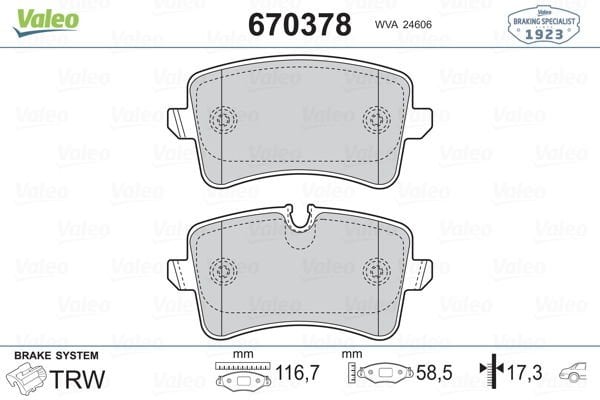 ARKA BALATA A4-A5-Q5 09 GDB1765-VALEO 670378-8K0698451-8K0698451A-WVA24606