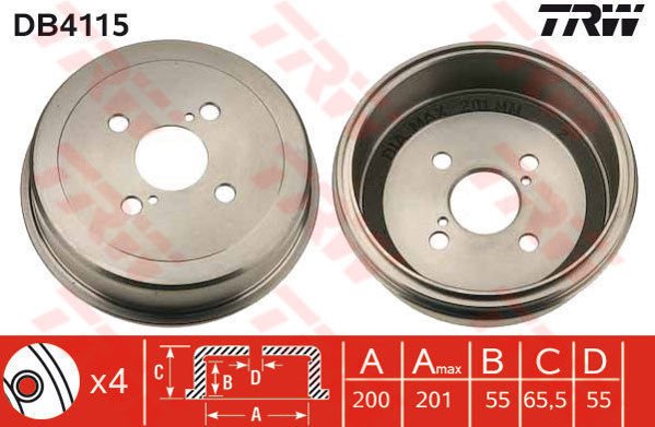 ARKA FREN KAMPANASI COROLLA/SW 92-97 EE101-111/AE101-111/AE102/CE110 200x201x55x66 4-2D-TRW DB4115-4243120250-4243112130-4243112180