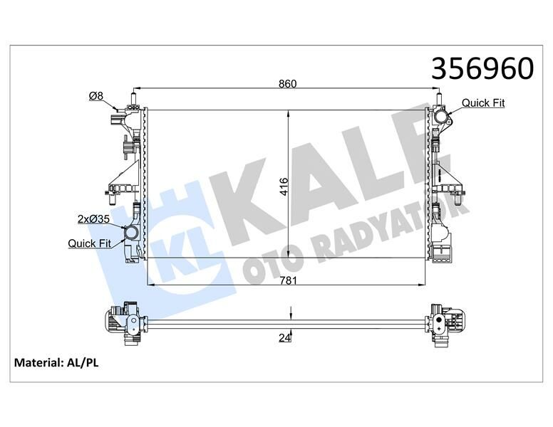 SU RADYATÖRÜ PEUGEOT BOxER-CITROEN JUMPER 2.2 3.0HDI 06 FIAT DUCATO 2.3D MTJ 11 MT MEKANİK 781x416x24 1616950280-1382424080-1617023380-1618094280-KALE-1617117280-1382421080-1616950280