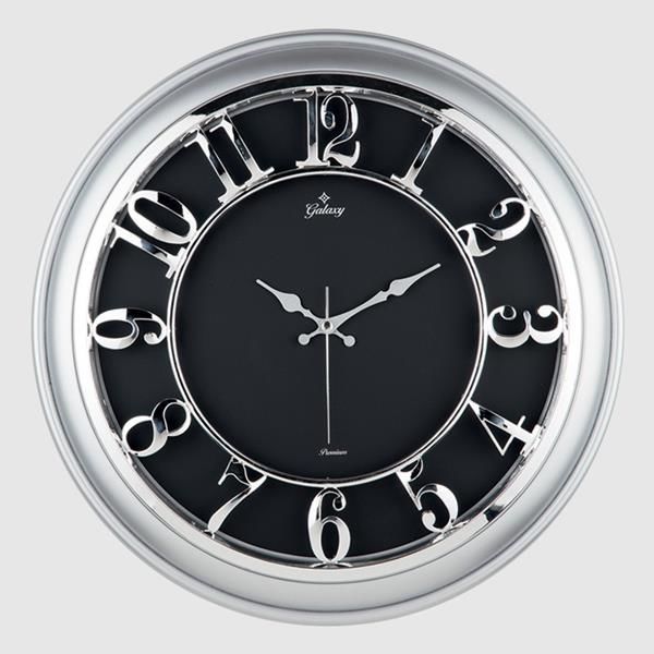 DUVAR SAATİ GÜMÜŞ GRİ ÇERÇEVELİ İÇİ SİYAH 45CM KABARTMA RAKAMLI SELEFON KORUMALI AMERİKAN BRİSTOL KADRAN METALİK AKREP/YELKOVAN/SANİYE AKAR SANİYELİ MEKANİZMA AKRİLİK BOYA ABS HAMMADDE MİNERAL CAM-SAAT M-1965-GS-SAAT M-1965-GS