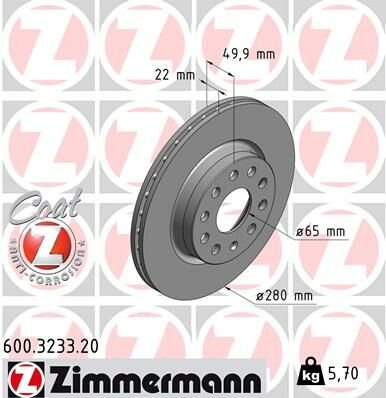 ÖN FREN AYNASI GOLF V-VI-JETTA III-IV-CADDY III-A3 03 LEON 05 TOLEDO-OCTAVIA 04 280x22x9DLxHAVALI 986479098-DF4294-ZIMMERMANN 600.3233.20-1K0615301S-1K0615301AC-1K0615301AK