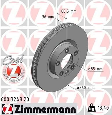 FREN DİSKİ ÖN SAĞ CAYENNE TOUAREG 3.0 V6 TDI 0986479B13-DF6696S-ZIMMERMANN 600.3248.20-7P6615302-7P6615302A-7P6615302B