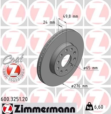 ÖN FREN AYNASI GOLF 7 12 LEON 13 A3 13 OCTAVIA 12 276x24x5DLxHVLI 0986479C47-ZIMMERMANN 600.3251.20-5Q0615301A-5Q0615301E