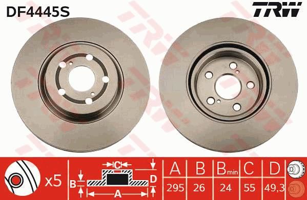 ÖN FREN AYNASI ADET AVENSIS 2.4-2.0D-4D 03 COROLLA VERSO 1.8-2.0D-4D 04 295x26x5DLxHAVALI-TRW DF4445S-4351205050-4351205070