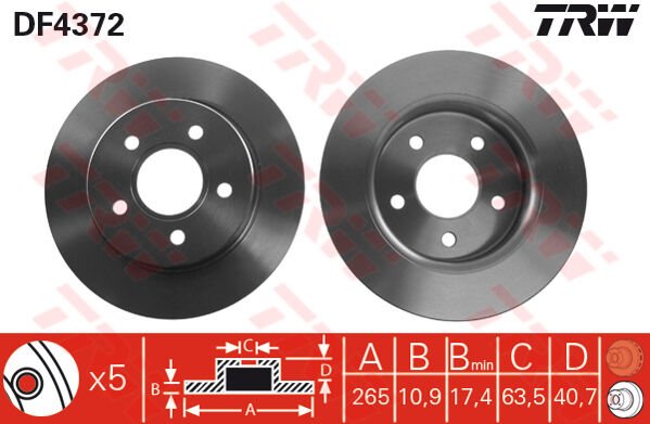 ARKA FREN DISK AYNASI FOCUS II 04 C MAX 07 1.6TI 16V 1.6TDCI 1.8 MAZDA III 03 OLCU 265 11 5 BIJON-TRW DF4372-9M512A315BA-9M512A315BB-3M512A315AB