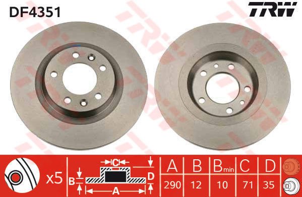 ARKA FREN AYNASI P407 1.6HDI-1.8-2.0-2.0HDI-2.2-3.0 04 607 2.2 HDİ 00 C5 Y.M 08 290x12x5DL-TRW DF4351-4249.C1-4246.P9-4249.72