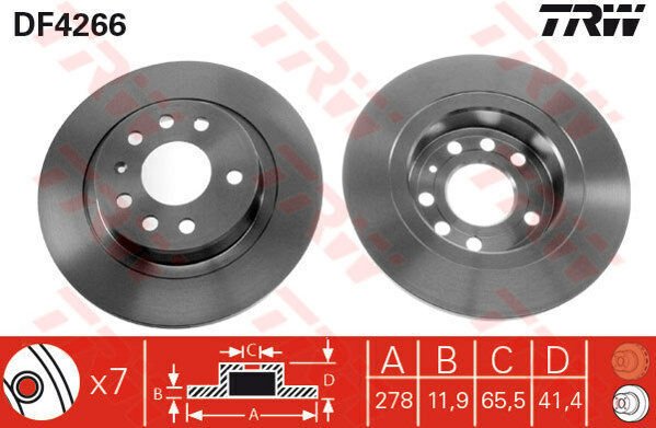 ARKA FREN AYNASI VECTRA C 02 SIGNUM 03 SAAB 9.3 02 CROMA 05 278x12x5DL DOLU-TRW DF4266-569115-9156785-51799235-95526639