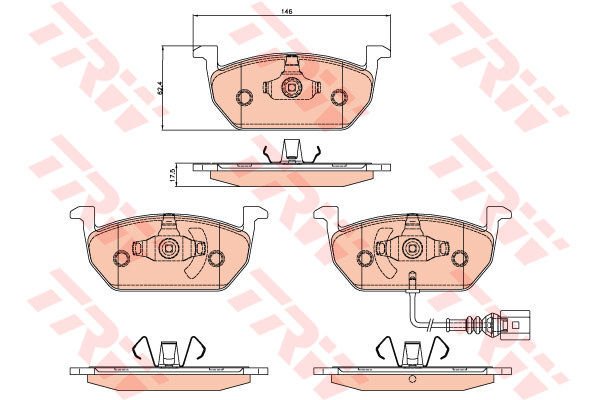 ÖN BALATA ÜSTTEN KULAKLI GOLF7-A3-LEON-OCTAVIA 12 GDB 2080 146x57-TRW GDB2080-5Q0698151C-5Q0698151H-5Q0698151E