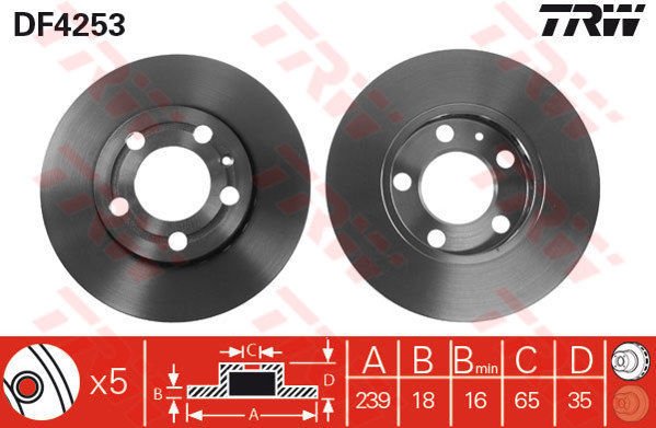 ÖN FREN AYNASI POLO 07 FABIA 00 FOX 03 1.2-1.4 16V-1.6 16V-1.9SDI 239x18x5DLxHAVALI-TRW DF4253-6Q0615301-6Q0615301A