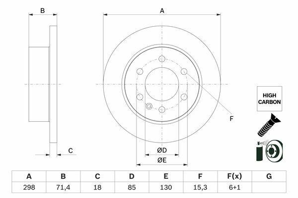 FREN DISKI ARKA MERCEDES SPRINTER B907 B910 18 KOD: -B25-BOSCH 0986479H06-A9104230200