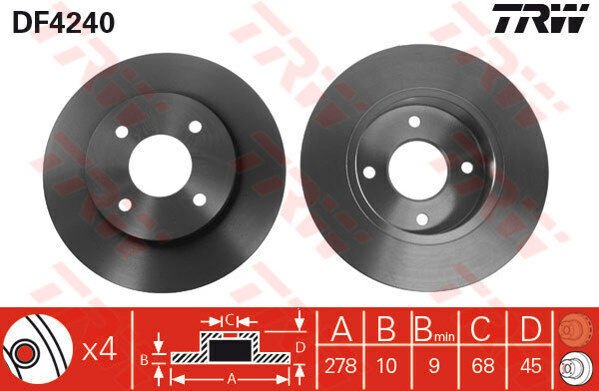 ARKA FREN AYNASI NISSAN PRIMERA P11/WP11 96 02 278x10x4DELİK-TRW DF4240-4320699J04