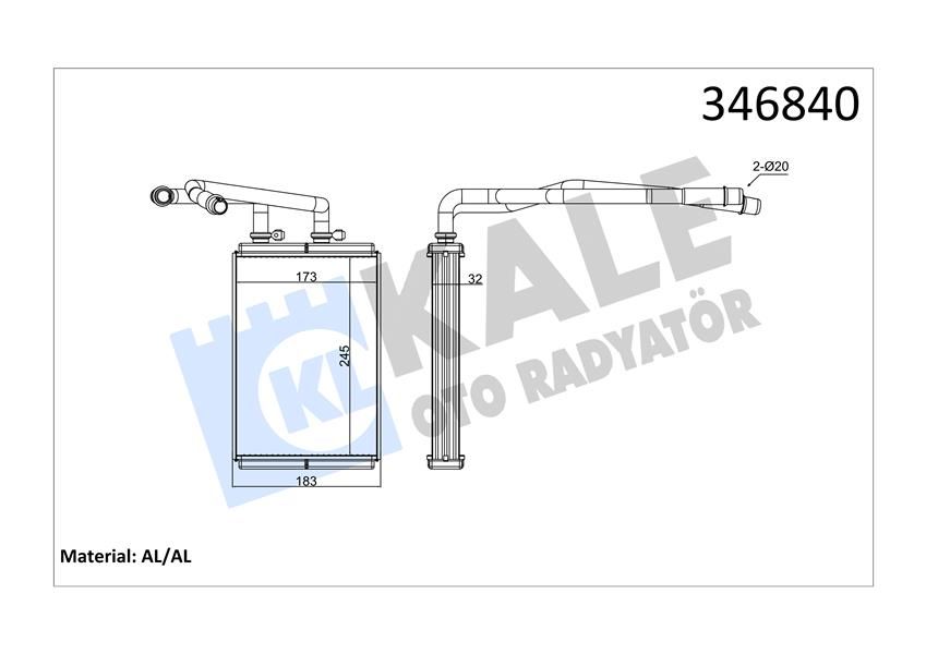 KALORİFER RADYATÖRÜ SCUDO 07 JUMPY 07 ULYSSE 07 P807 05 250x180x33-KALE 346840-6448.K8-9464420380