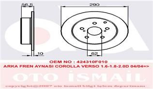 ARKA FREN AYNASI COROLLA VERSO 1.6-1.8-2.0D 04/04 290x10x5DL-TRW DF4446-424310F010