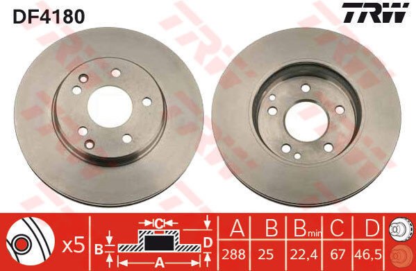 FREN DISKI ON MERCEDES W203 CL203 C209 W210 R170-TRW DF4180-A2104212412