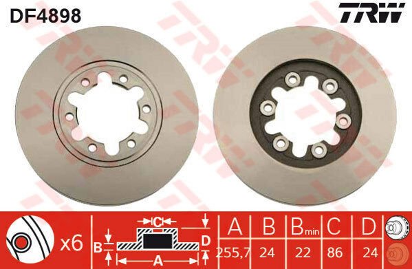 ÖN FREN AYNASI RANGER 4x2-MAZDA B-SERIE 99 255.7x24x6DLxHAVALI-TRW DF4898-XM341027AA-3902826-4883102