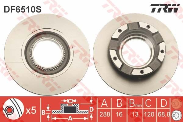 ARKA FREN DISK AYNASI TRANSIT CUSTOM V362 2.2TDCI 12 CAP 288 16-TRW DF6510S-BK212A097BA-BK212A097FA-BK212A097HA
