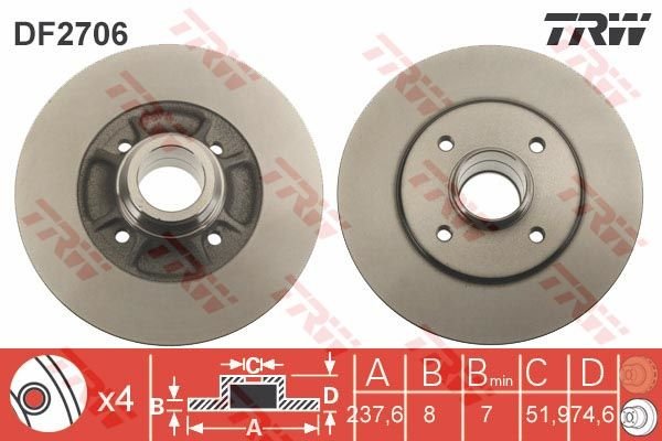 ARKA FREN AYNASI CLIO II-MGN I-R19-1.8-2.0 16V 238x8x4DL-TRW DF2706-7701204901-7700780077-7700829553