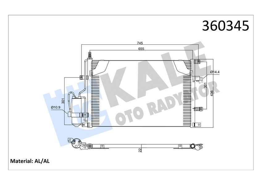 KLİMA RADYATÖRÜ VOLVO S60 I 384 2.0T 00-10 S80 I 184 2.0T 98-06 V70 II 285 2.4 01-07 xC70 I CROSS COUNTRY 295 2.5T xC AWD 02-07 KURUTUCU İLE BRAZING AL-AL 655x436x22-KALE 360345-30676602-31101324-8683360