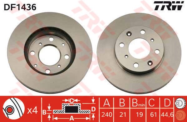 ÖN FREN AYNASI HAVALI CIVIC IV V 1.4 1.5 1.6 16V 91/2.01 ROVER MG ZR ZS 01 240x21x4DLxHAVALI-TRW DF1436-45251SR3A10-45251SH3A00