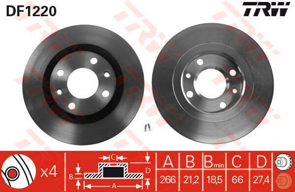 ÖN FREN AYNASI PARTNER-BERLINGO 96 P206 99 P306 94 XSARA 99 XANTIA 93/03 266x20.5x4DLxHAVALI-TRW DF1220-4249.F0-4246.B1-4246.R3-95632048
