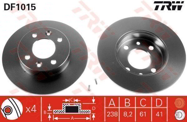 ÖN FREN AYNASI CLIO-TWINGO B/C57 1.1 1.2 93 R5 84-88 238x8.2x4DL-TRW DF1015-7701204285-7700716947