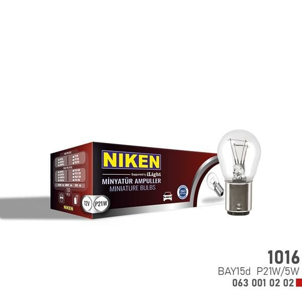 NIKEN 1016 AMPUL ŞAŞI TIR.BAY15d P21W/5W 12V 10LU-NIKEN
