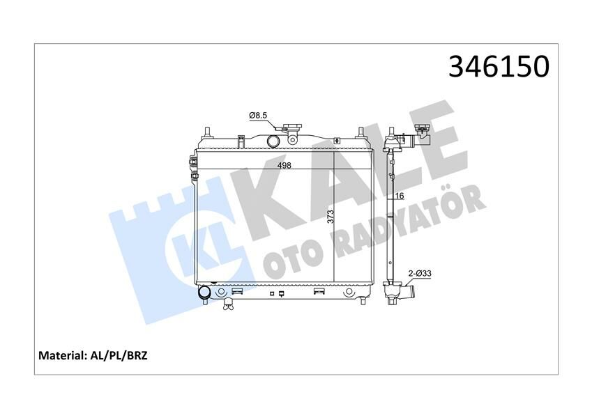 RADYATÖR GETZ 03-05 1.3-1.6 MEK AC KLİMASIZ 494x385x20 AL/PL/BRZ-KALE 346150-253101C100