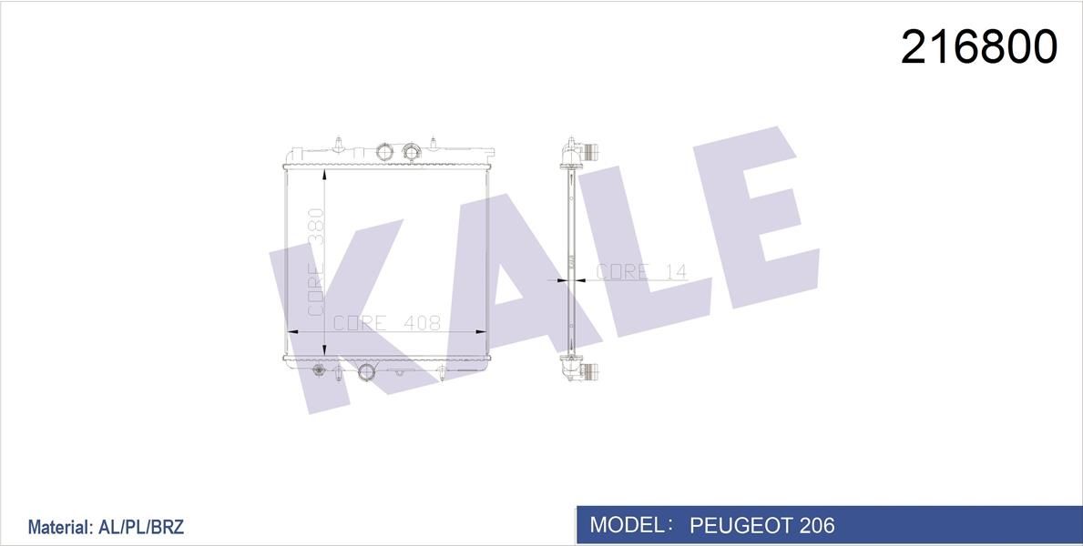 RADYATÖR 206 98 1.0-1.4-1.6 16V MEK KLİMASIZ 415x380x25-KALE 2039011AB-1330.37-9647511480-1333.12-1330.H2