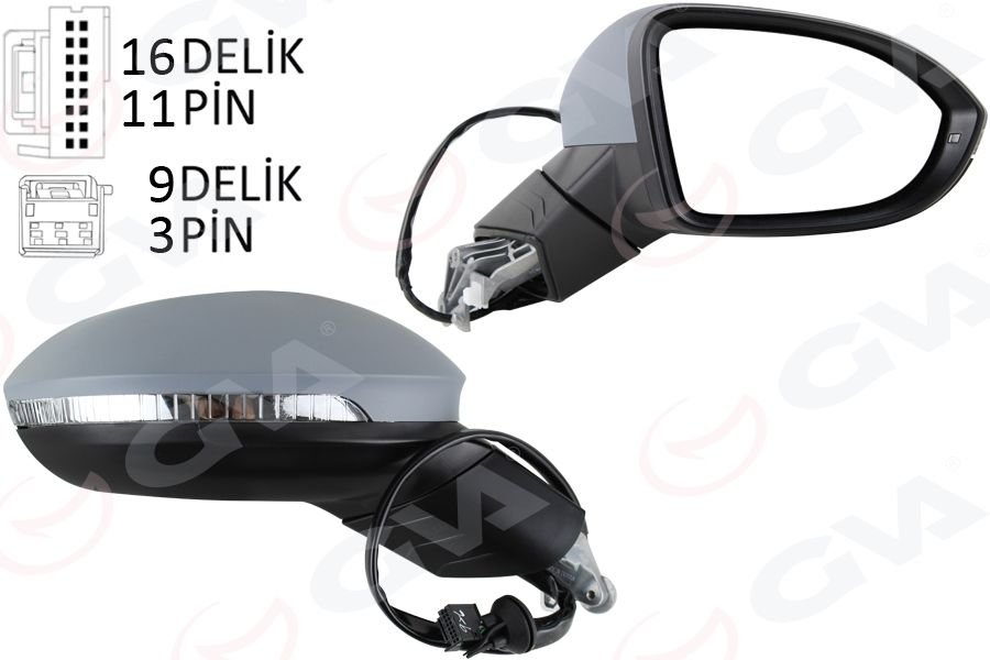 DIŞ DİKİZ AYNASI SAĞ ELEKTRİKLİ ISITMALI SİNYALLİ ASTARLI HAFIZALI KÖR NOKTALI KONVEKS VW GOLF 20-GVA 1075282-5H1857508A9B9-5H1857508AF-5H0857538