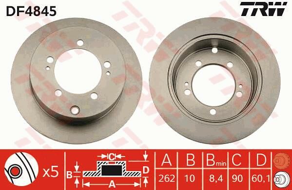 ARKA FREN AYNASI MITSUBISHI LANCER 2.0 03-07 -OUTLANDER 2.0-2.4 02-06 262mm x 5D-TRW DF4845-MB895200-MB928716