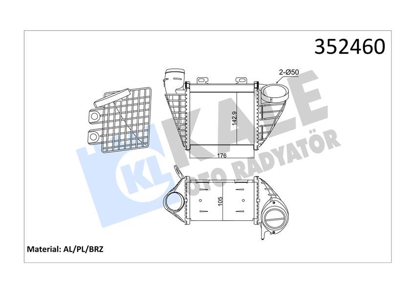 İNTERCOOLER VOLKSWAGEN GOLF III-GOLF IV-VENTO 1.9 TDI 93 97-KALE 352460-1H0145805A-1H0145805B-1H0145805