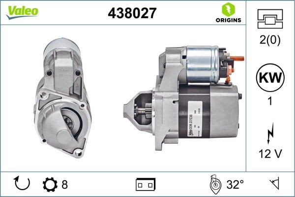 MARS MOTORU 12V 1.0kW 8 DIS MERCEDES W168 W169 W245 W414-VALEO 438027-A0041518501