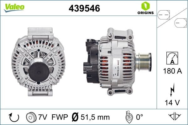 ALTERNATOR 14V 180A MERCEDES W203 W204 W211 W212 W164 W463 W639 B906-VALEO 439546-A6421540402