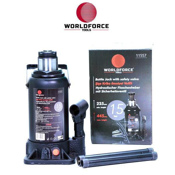 HİDROLİK ŞİŞE KRİKOSU 15 TON 225-445MM GARAJ EKİPMANLARI HIRDAVAT-WORLDFORCE 11557